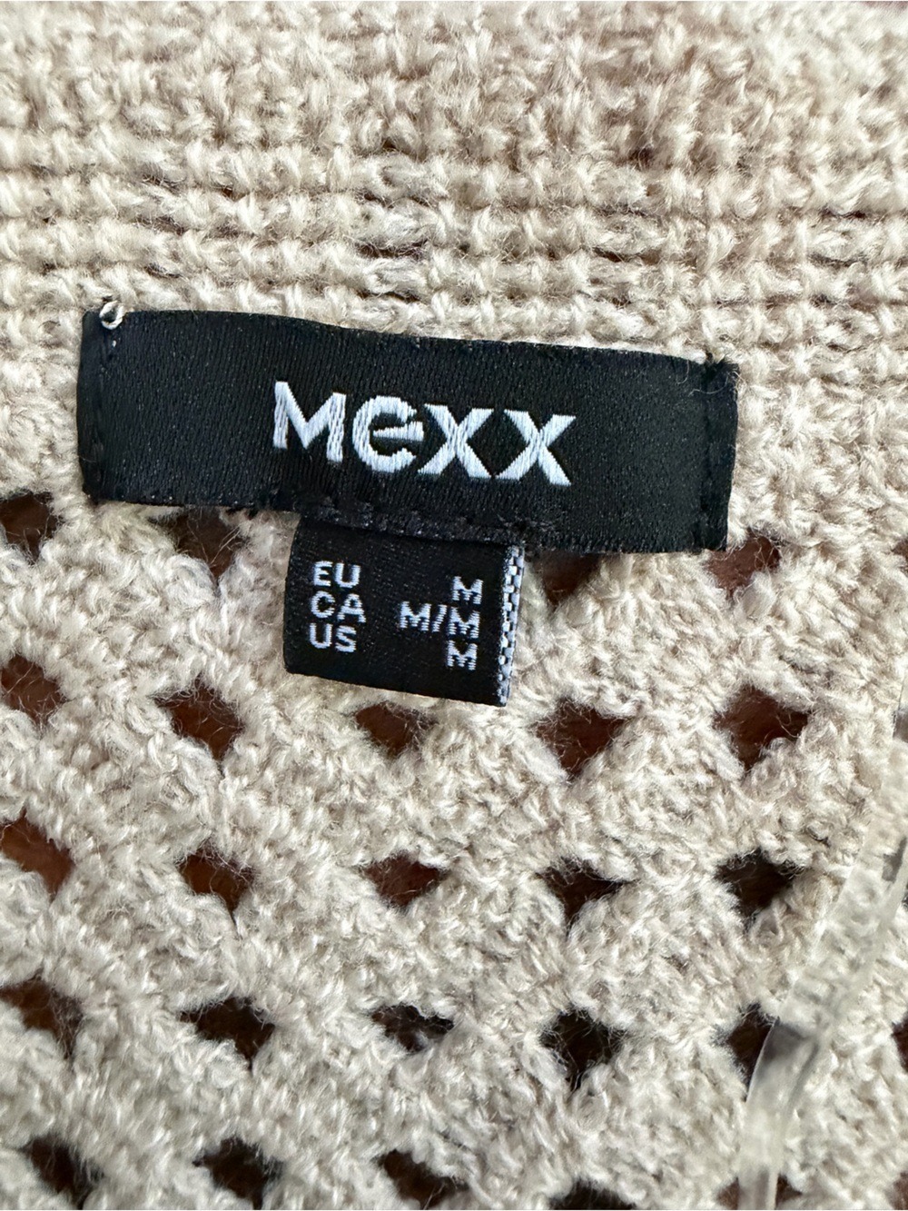 MEXX Beige Crochet Open Knit V-Neck Sweater M Boho Coastal - Picture 8 of 12